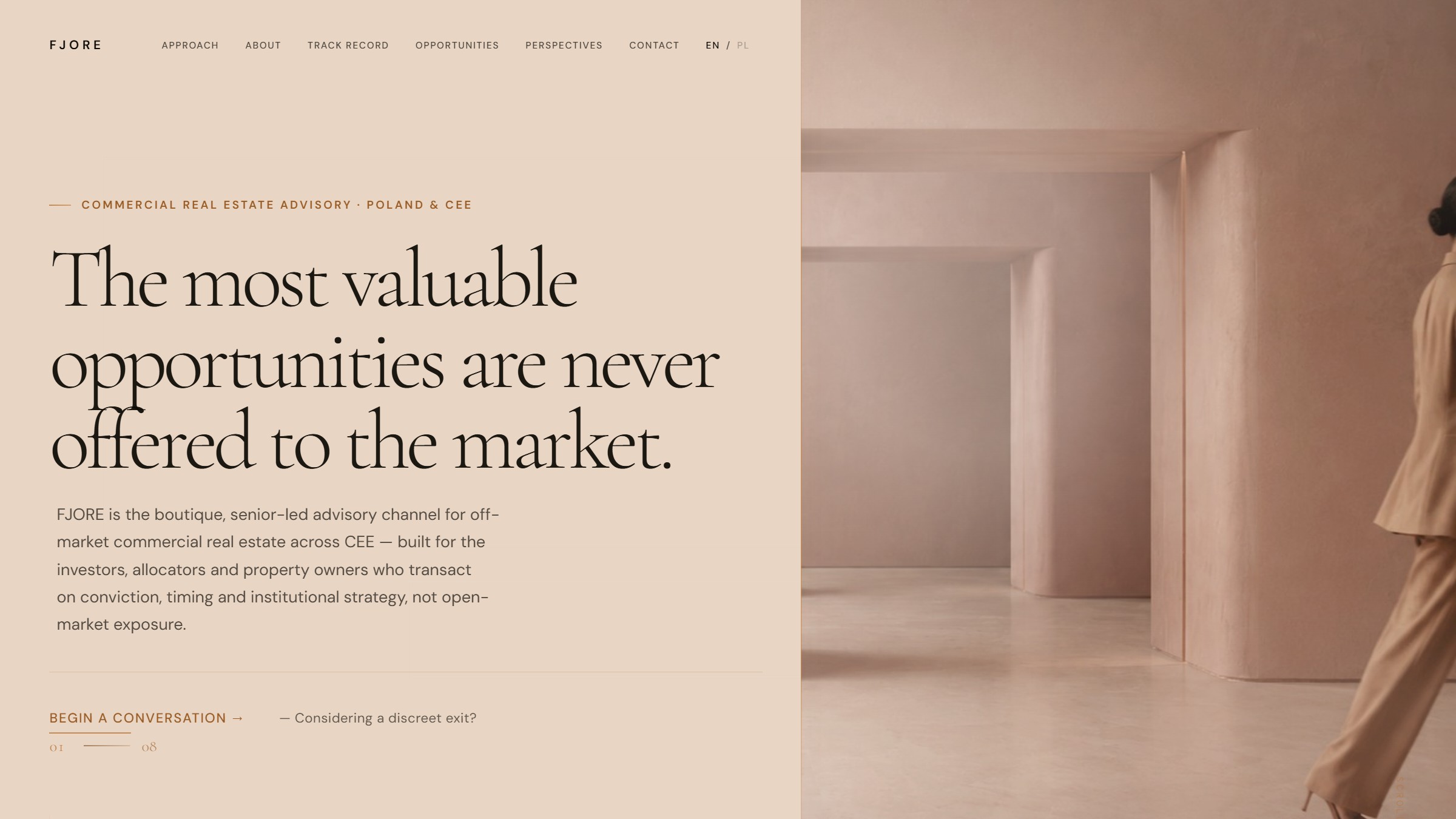 Strona główna fjore.pl — nagłówek „The most valuable opportunities are never offered to the market”