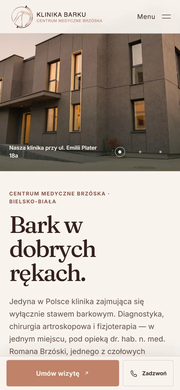 Strona główna Kliniki Barku na telefonie